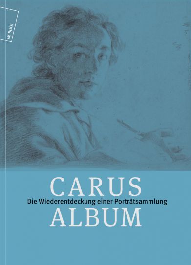 KI generiert: Das Bild zeigt das Cover eines Buches mit dem Titel "Carus Album: Die Wiederentdeckung einer Porträtsammlung". Im Hintergrund ist eine Zeichnung eines porträtierten Mannes zu sehen.