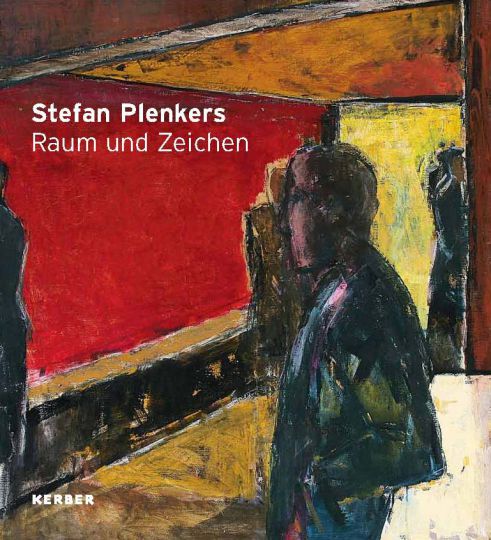 KI generiert: Das Bild zeigt das Cover eines Buches mit dem Titel "Raum und Zeichen" von Stefan Plenkers. Es zeigt eine abstrakte Malerei einer Person, die in einem Raum mit roten und gelben Wänden steht.