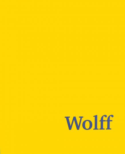 KI generiert: Das Bild zeigt einen gelben Hintergrund mit dem Wort "Wolff" in blauer Schrift im unteren rechten Bereich. Es handelt sich vermutlich um ein minimalistisches Buchcover oder eine Grafik.