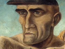 KI generiert: Das Bild zeigt das Buchcover von "Otto Griebel: Verzeichnis seiner Werke", mit einem markanten Gemäldemotiv eines tätowierten Mannes. Der Fokus liegt auf der Darstellung der Kunstwerke von Otto Griebel.