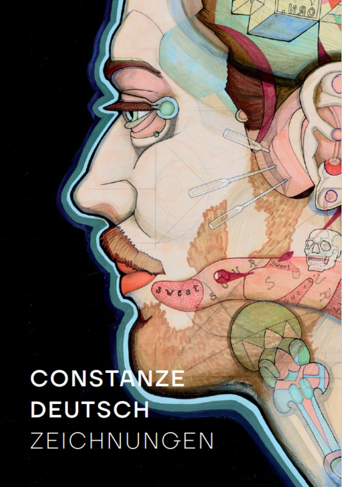 KI generiert: Das Bild zeigt eine künstlerische Darstellung eines menschlichen Profils mit verschiedenen symbolischen Elementen und Verzierungen. Unten links steht der Text "Constanze Deutsch Zeichnungen".