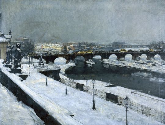 Die Augustusbrücke im Winter, um 1898 